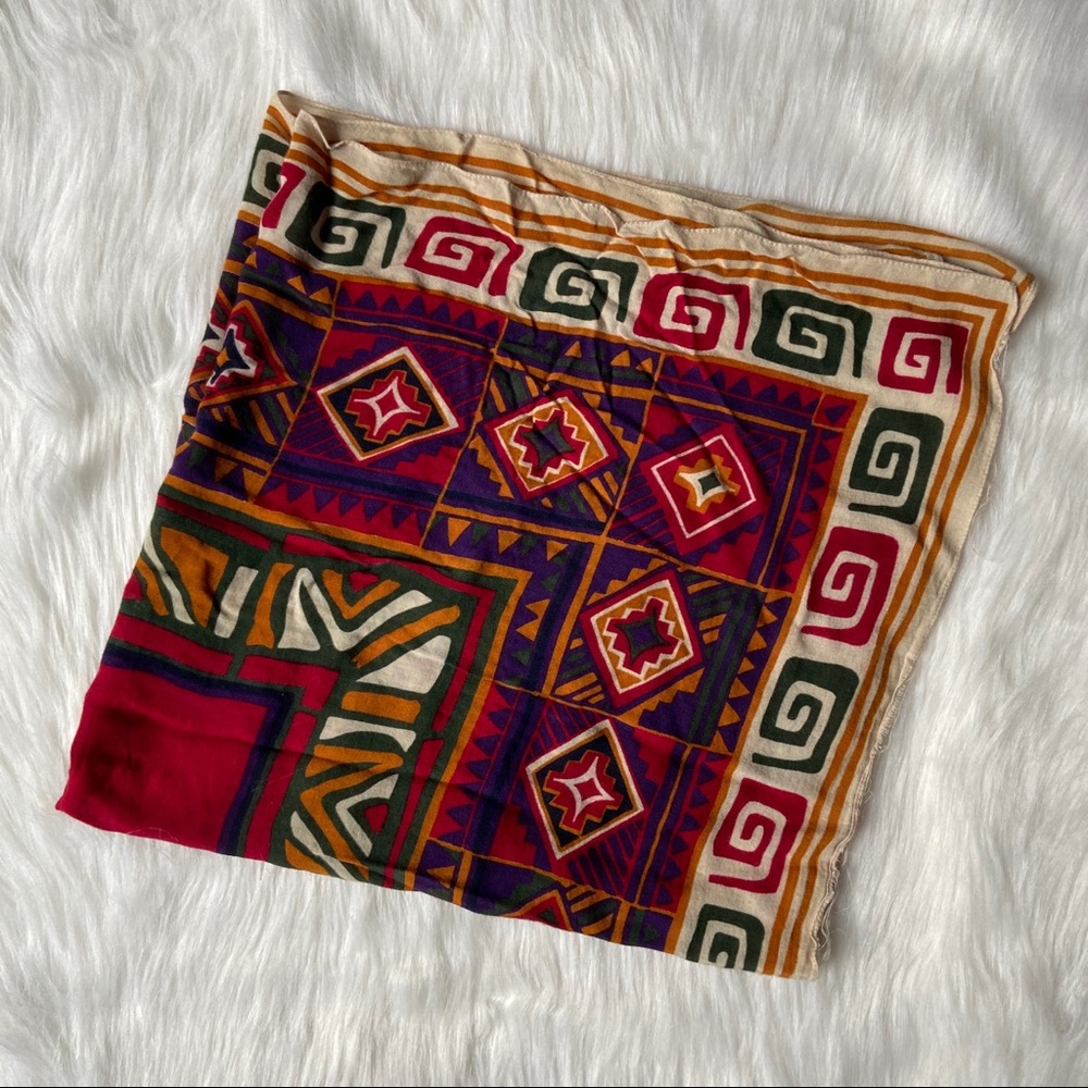 Vintage Multi Color Boho Square Scarf Wrap - Picture 2 of 6
